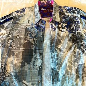 White and Blue Robert Graham Limited Edition Dress Shirt Size XXL 2TG